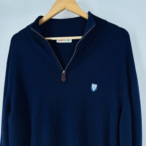 Vintage Scott & Charters Of Hawick Sweater 1/4 Zip 48 Large Cashmere Blend Blue - Picture 4 of 9
